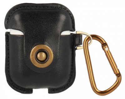 AirPods Skal i Äkta Läder - Svart med Karbinhake