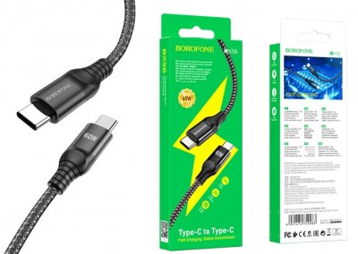Borofone USB-C till USB-C Kabel 1,5 Meter - 60W Snabbladdning Svart