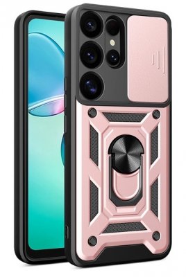 Samsung Galaxy S25 Ultra Skal - Rosa med Linsskydd och Ställfunktion