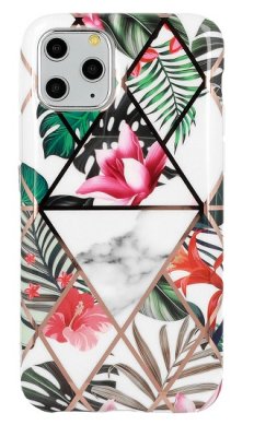 iPhone 12 / iPhone 12 PRO Skal Marmor Monstera Jungle Rosa Blomma