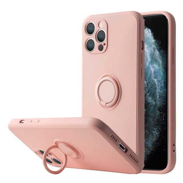 iPhone 13 Pro Max Silikonskal - Ljusrosa med Ring och Ställ