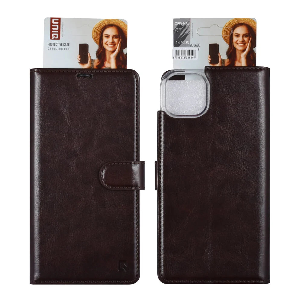 UNIQ iPhone 14 Plus Plånboksfodral - Mörkbrun