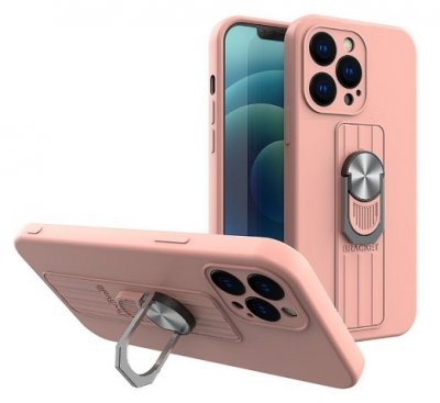 iPhone 13 Pro Silikonskal Rosa med Fingerstöd