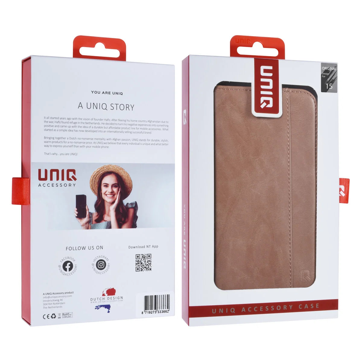 UNIQ iPhone 15 Plånboksfodral - Ljusrosa med Magnetlås Bak
