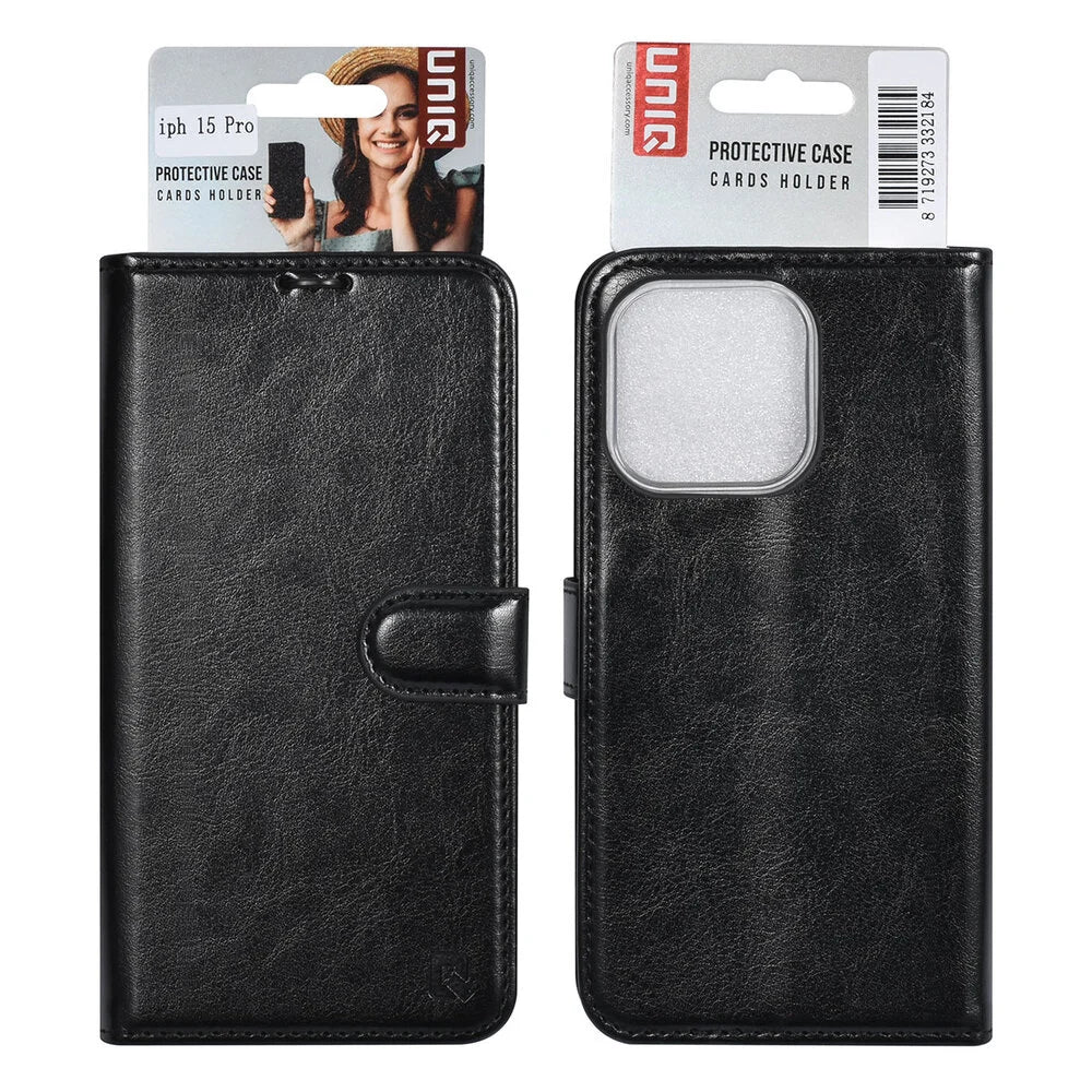UNIQ iPhone 15 Pro Plånboksfodral - Svart