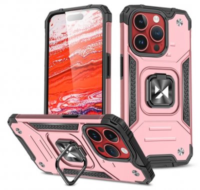 iPhone 15 PRO Skal Med Ring & Ställfunktion Rosa