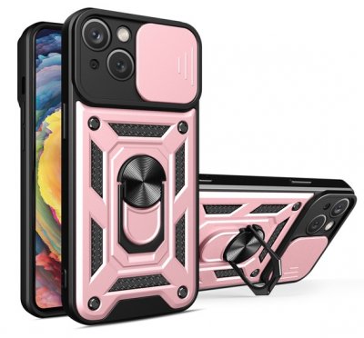 iPhone 15 Skal - Rosa Med Kameraskydd och Ställfunktion