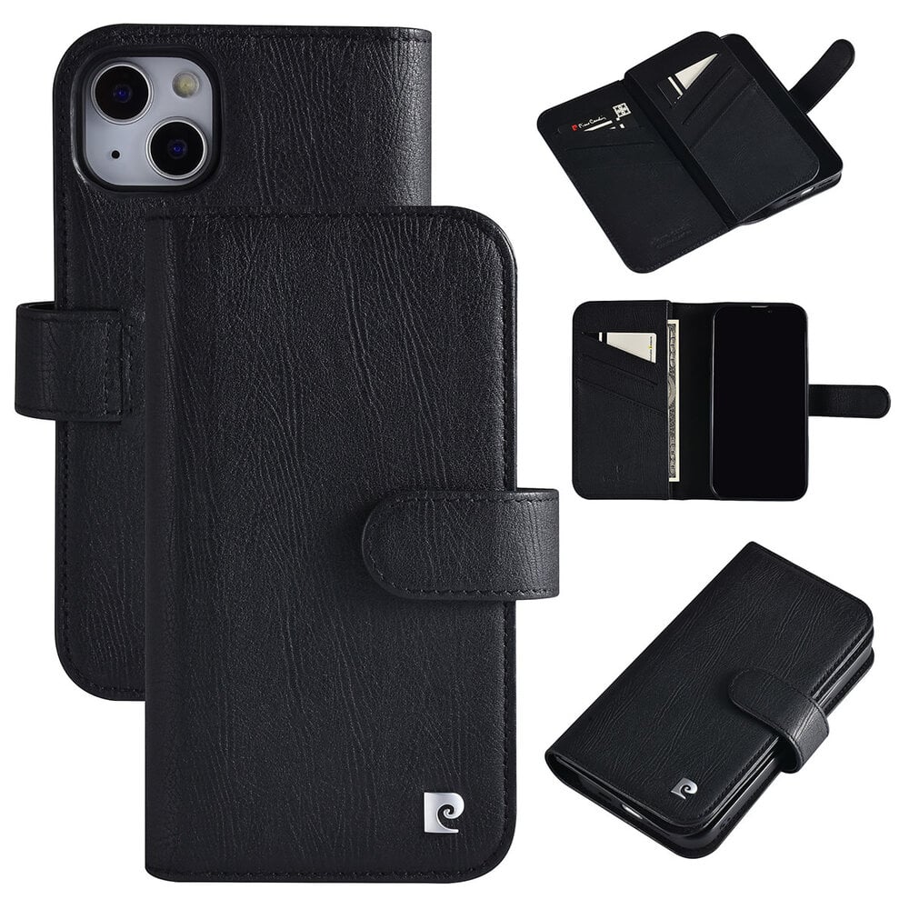 Pierre Cardin iPhone 15 Plånboksfodral - Äkta Läder Svart (9 kortfack)