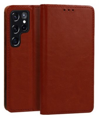 Plånboksfodral Samsung Galaxy S22 Ultra Italienskt Läder Brun