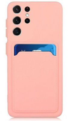 Samsung Galaxy S22 ULTRA Silikonskal med Kortfack Rosa