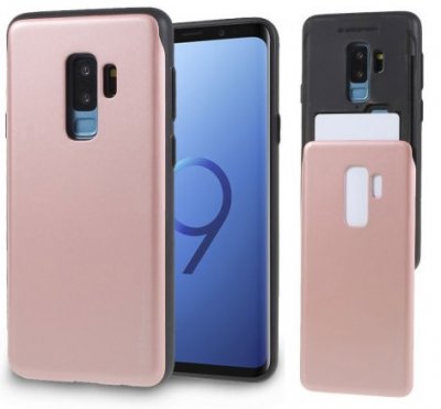 Samsung Galaxy S9 PLUS Skal - Slide med Kortfack Rosa