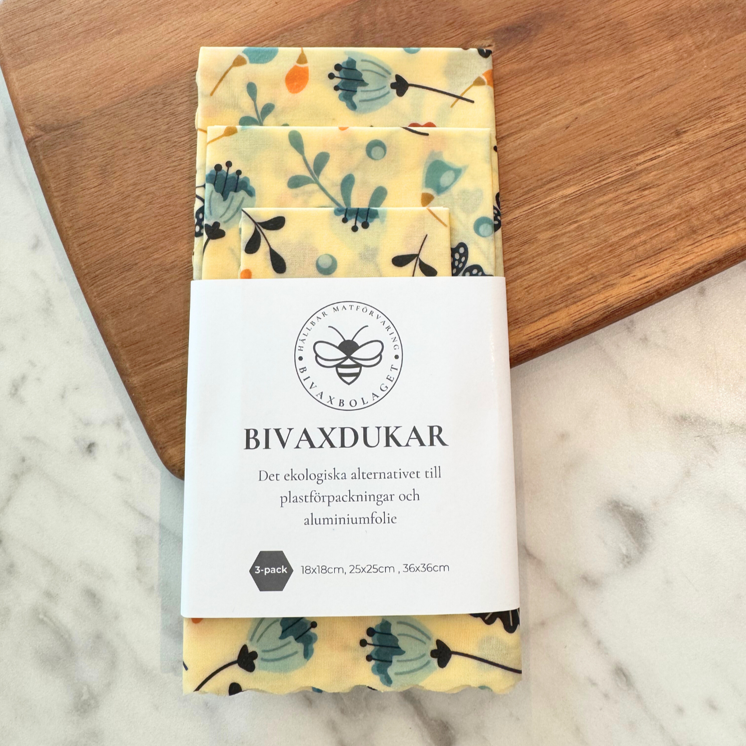 Bivaxdukar 3 pack med blåa blommor