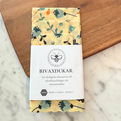 Bivaxdukar 3 pack med blåa blommor