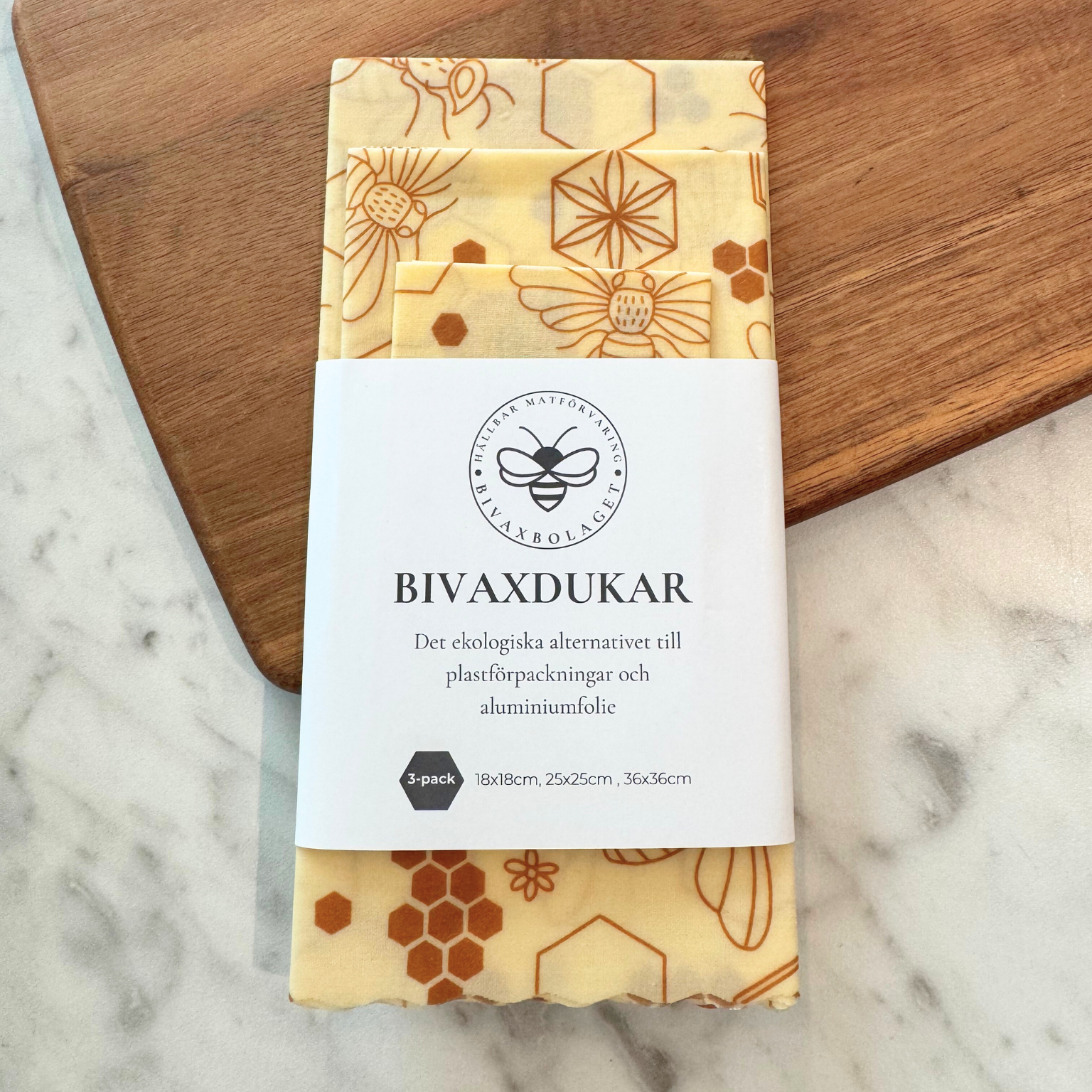 Bivaxdukar 3 pack med honungsbin