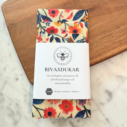 Bivaxdukar 3 pack med blommor och fåglar
