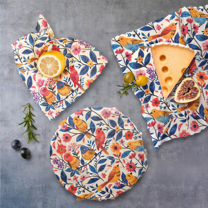 Bivaxdukar 3 pack med fåglar tillsammans med matvaror