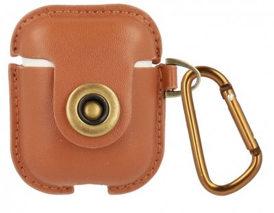 AirPods Skal i Äkta Läder - Cognac med Karbinhake