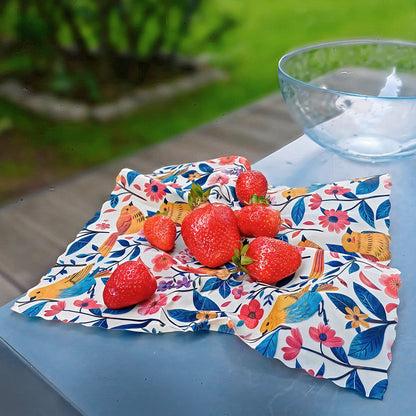 Bivaxdukar 3 pack med fåglar och blommor tillsammans med jordgubbar