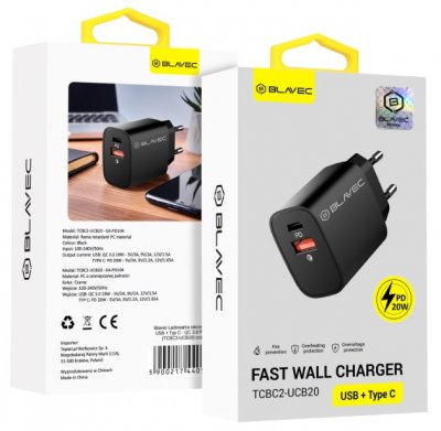 BLAVEC USB + USB-C Laddare PD 20W - Svart