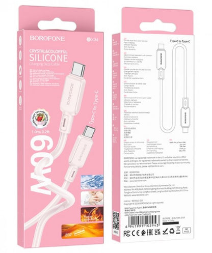 Borofone USB-C till USB-C Kabel 1 Meter - Ljusrosa 60W