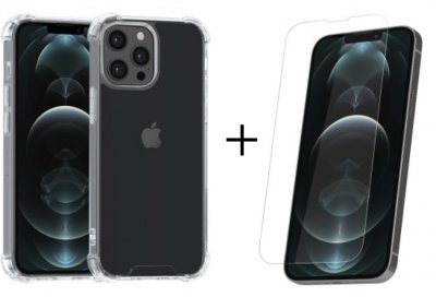 iPhone 13 Pro Max Skal Transparent Extra Stöttåligt + Skärmskydd Härdat Glas
