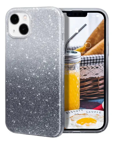 iPhone 14 Plus Skal - Glitter Svart/Silver