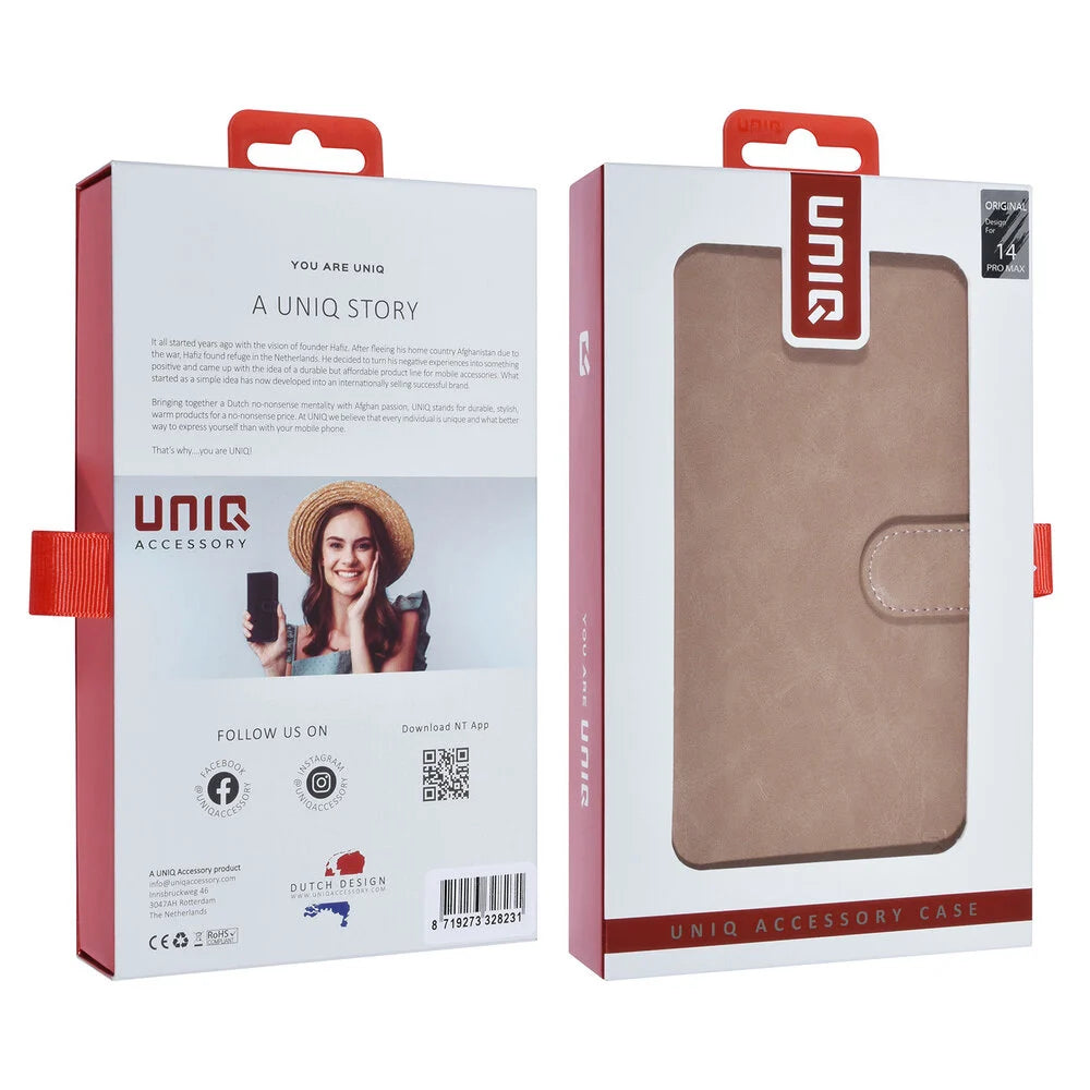 UNIQ iPhone 14 Pro Max Plånboksfodral - Rosa/Beige med 9 Kortfack