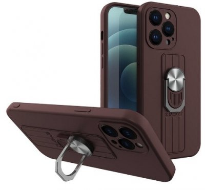 iPhone 13 Pro Silikonskal Brunt med Fingerstöd