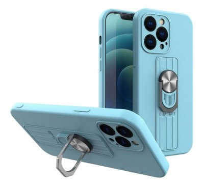 iPhone 13 Pro Silikonskal Ljusblått med Fingerstöd