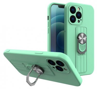 iPhone 13 Pro Silikonskal Mintgrönt med Fingerstöd