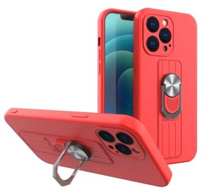iPhone 13 Pro Silikonskal Röd med Fingerstöd