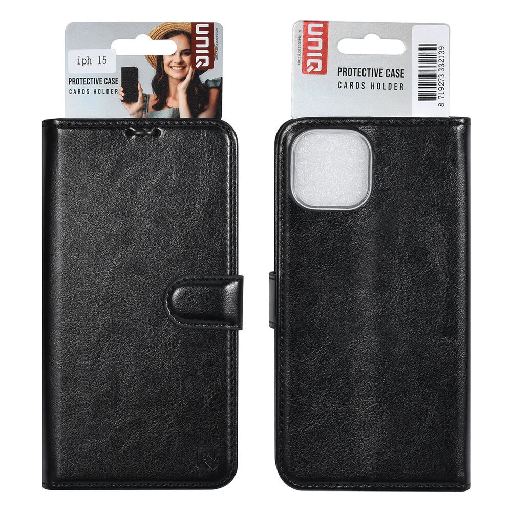 UNIQ iPhone 15 Plånboksfodral - Svart