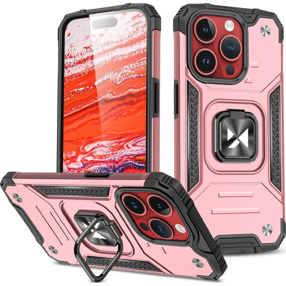 iPhone 15 Pro Max Skal - Med Ring & Ställfunktion Rosa