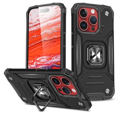 iPhone 15 PRO Skal Med Ring & Ställfunktion Svart