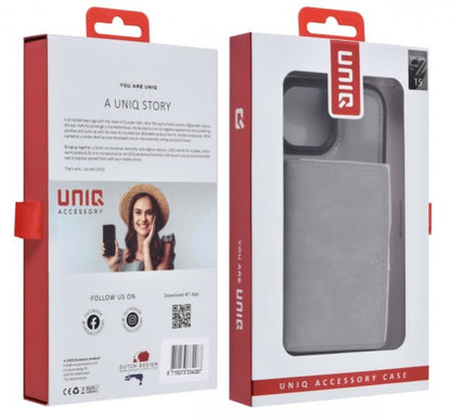 UNIQ iPhone 15 Skal - Ljusgrå med Löstagbar Korthållare