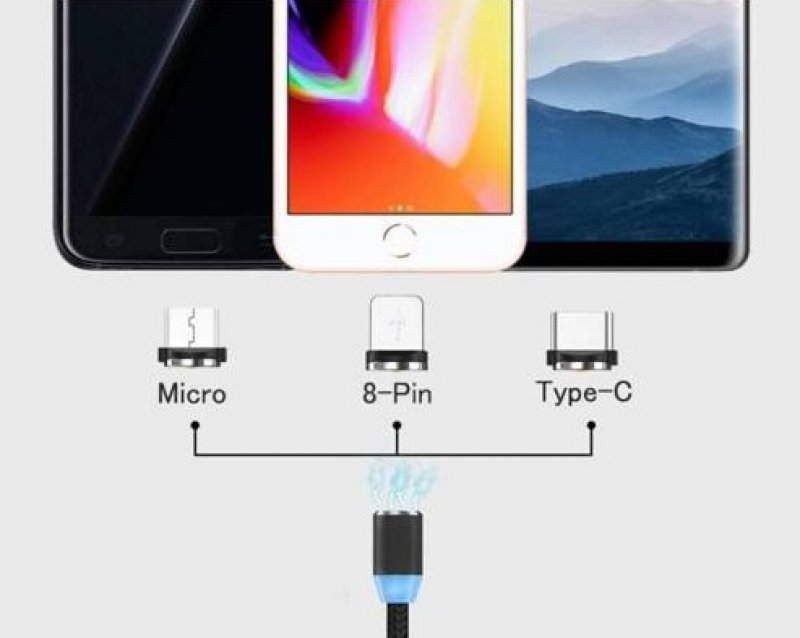 Magnetkabel 3 i 1 USB-C / Lightning / Micro USB - 1 Meter (Svart)