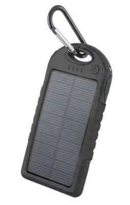 Powerbank med Solcellsladdning 5000mAh - med LED-ficklampa