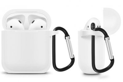Silikonskydd till AirPods - Vit med Karbinhake