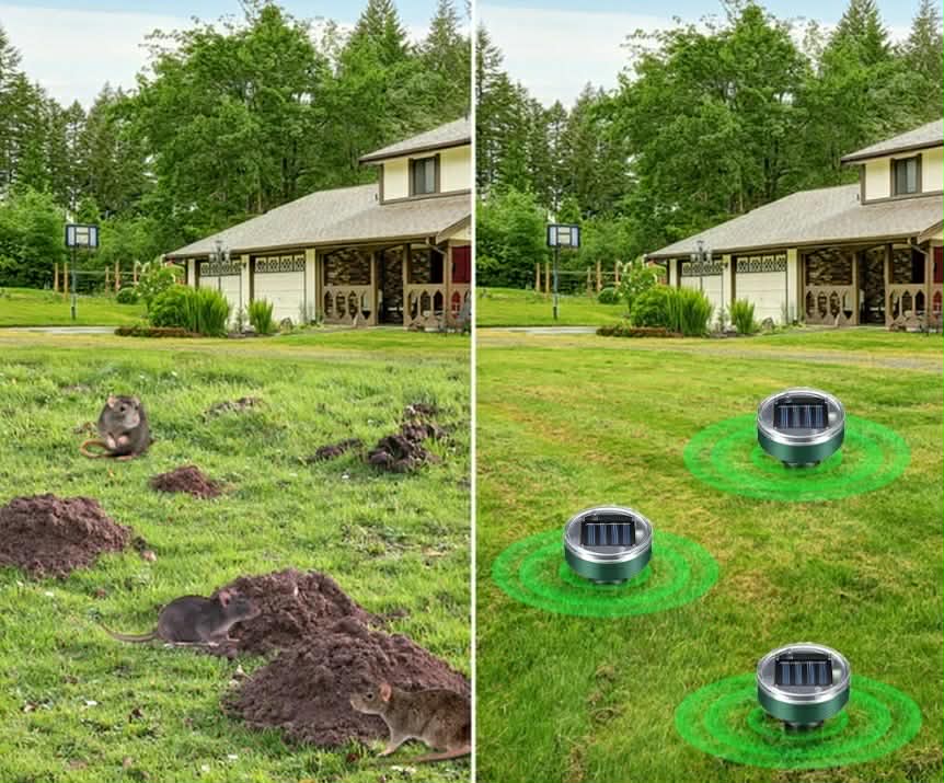 Solcellsdriven Sork-, Mus- & Ormskrämma – Ultraljud & Vibration | 2-Pack