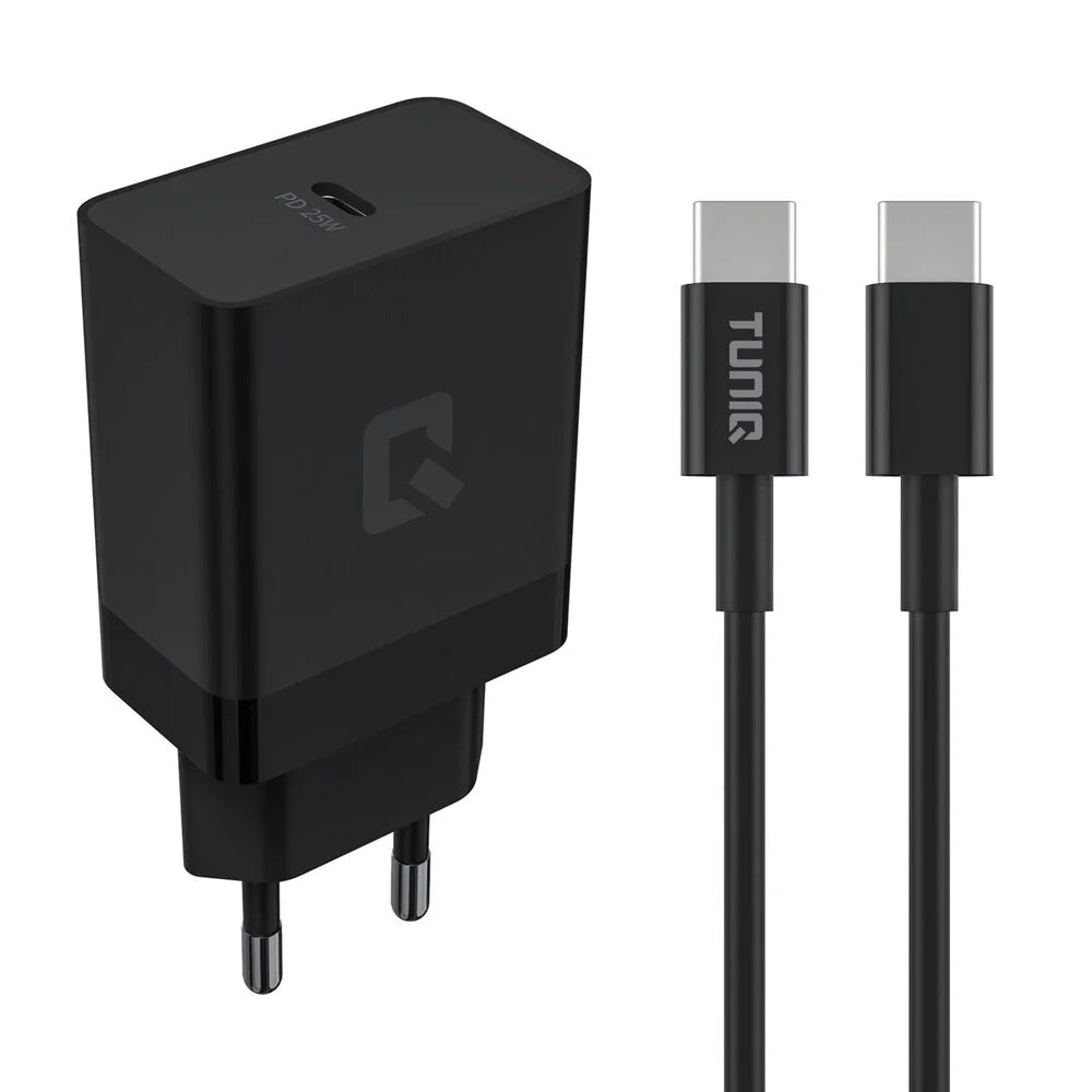TUNIQ 25W Snabbladdare USB C - Med USB-C till USB-C Kabel 1 Meter Svart