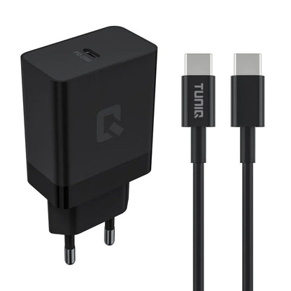 TUNIQ 25W Snabbladdare USB C - Med USB-C till USB-C Kabel 1 Meter Svart