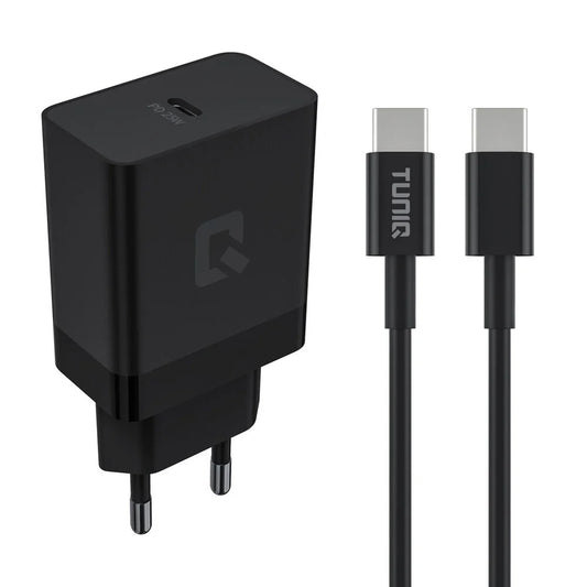 TUNIQ 25W Snabbladdare USB C - Med USB-C till USB-C Kabel 1 Meter Svart