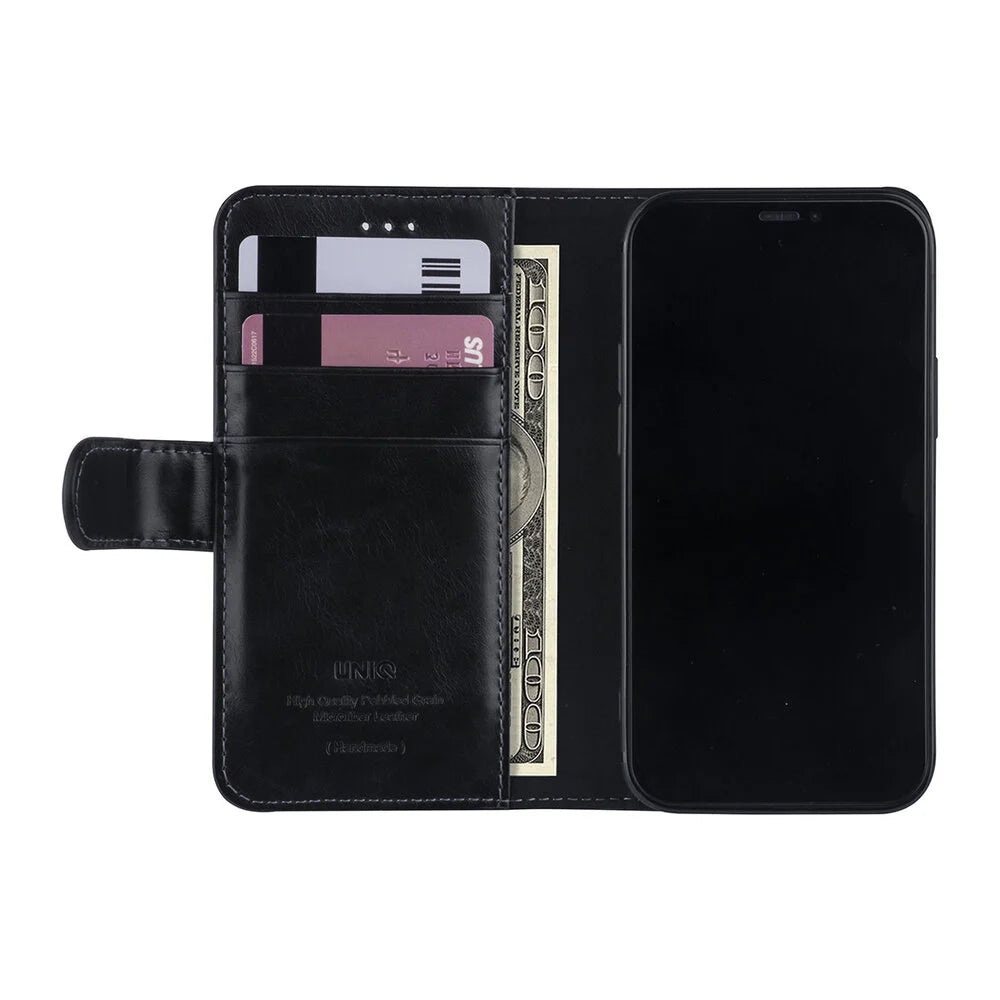 UNIQ iPhone 12 Mini Plånboksfodral - Svart med Magnetlås på Baksidan