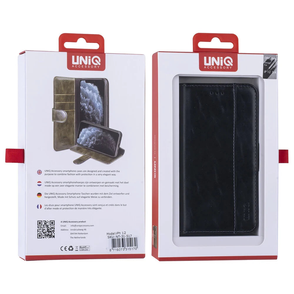 UNIQ iPhone 12 Mini Plånboksfodral - Svart med Magnetlås på Baksidan