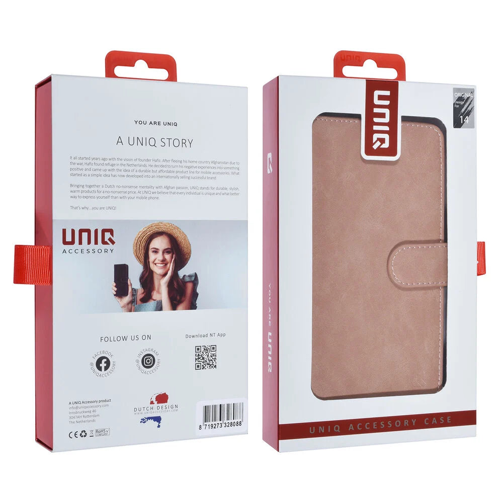 UNIQ iPhone 13 Plånboksfodral - Beige/Rosa (9 kortfack)