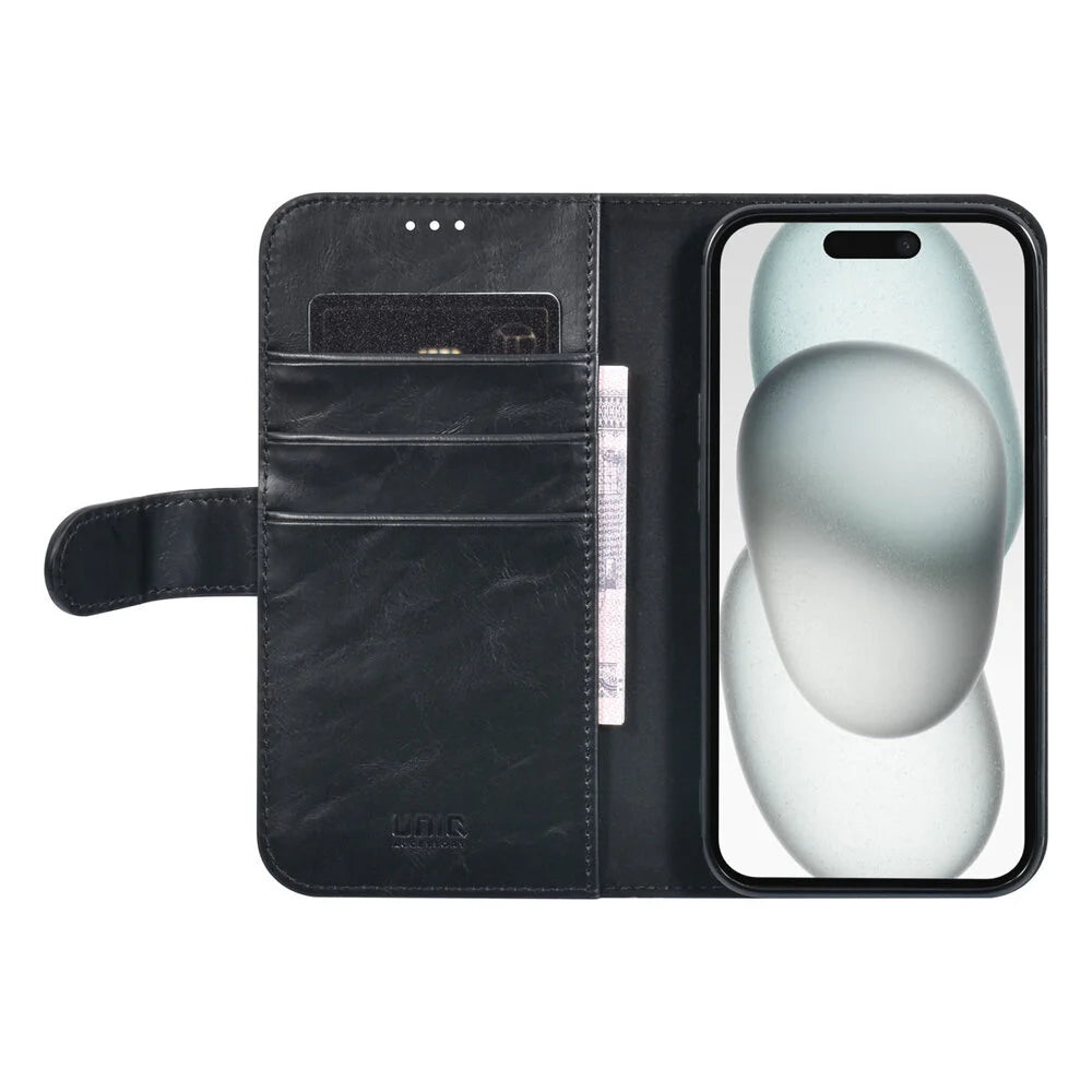 UNIQ iPhone 15 Plånboksfodral - Svart med Magnetlås på Baksidan