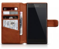 Mobilväska Sony Xperia XZ2 Compact Äkta Läder Cognac