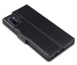Mobilväska Samsung Galaxy Note 10 Plus Svart Slim Äkta Läder