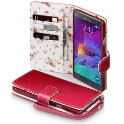 Mobilväska Galaxy Note 4 Red Floral