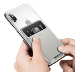 Korthållare för mobilen i färgen grå.